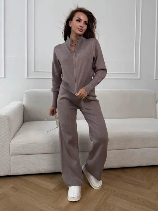Luxury Knit Lounge Set – 2-Delige Dames Set met Rits