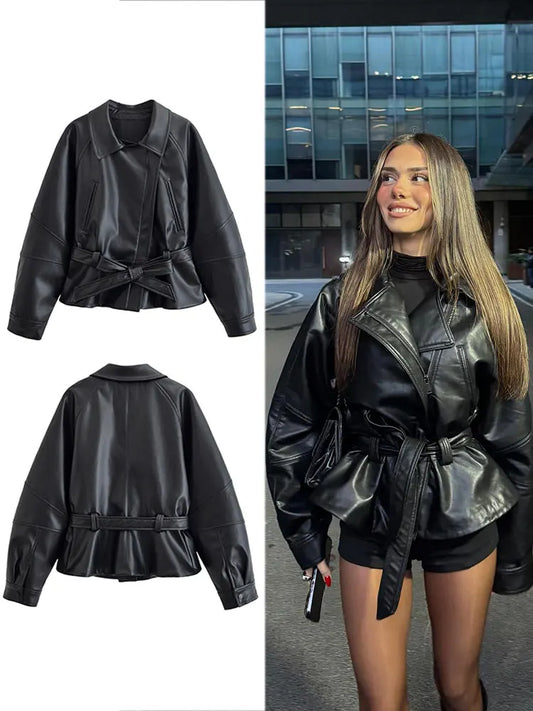 Luxury Faux Leather Trench Jacket – Cropped Fit