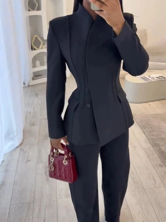 Dames Elegante Blazer Pak – Getailleerde Jas & Lange Broek Set